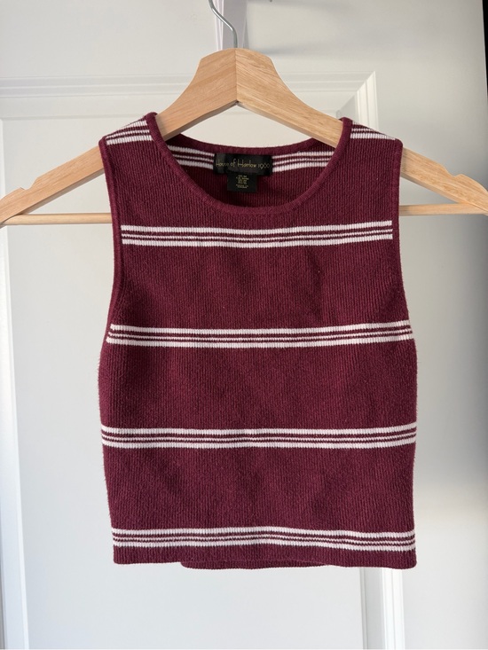 House of Harlow 1960 Tops - House of Harlow 1960 Burgundy and White Striped Knit Crop Tank